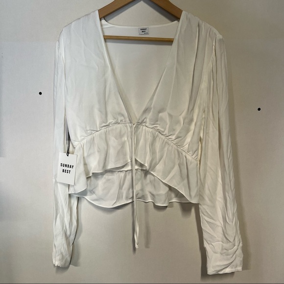 NWT SUNDAY BEST FRONT TIE BLOUSE WHOTE SIZE LARGE - Picture 3 of 8